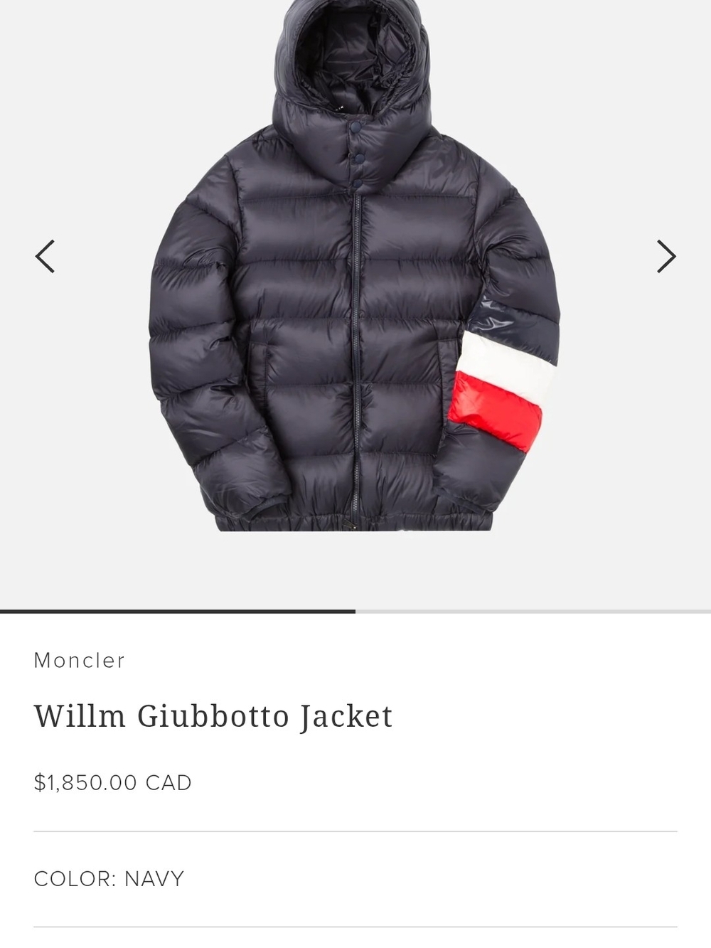 Moncler Navy Hooded Puffer Jacket with Red & White Arm Stripe SZ 3
